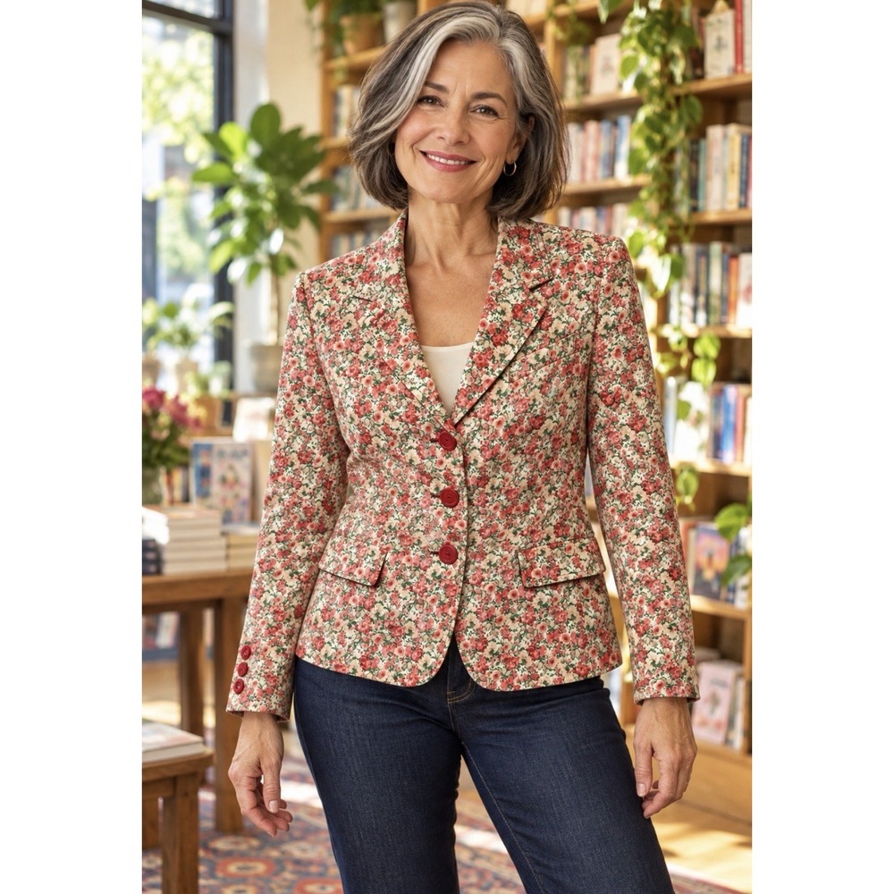 Talbots Women's SZ 16 Blazer Rose Cotton Blend Lined Faux Pockets Boho Classic